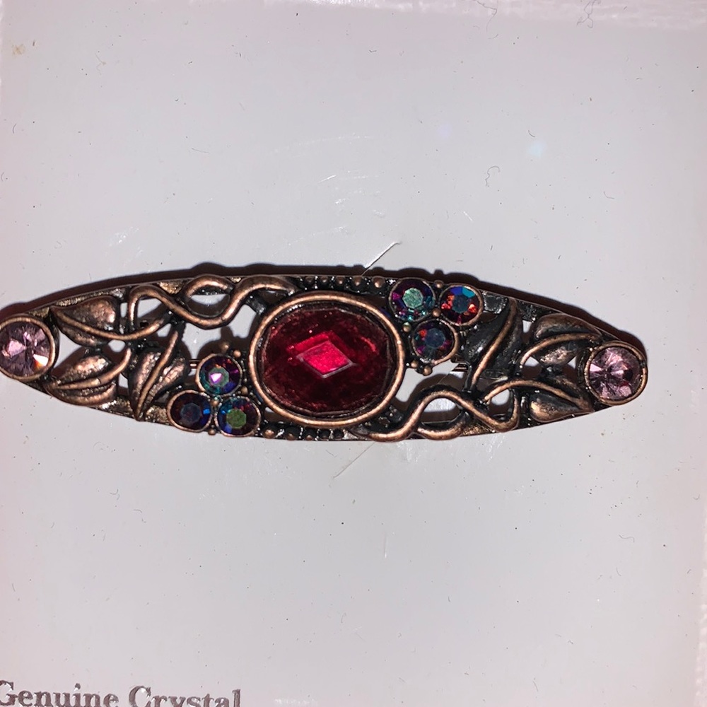 Vintage estate  art Nouveau  bronze Crystal Brooch